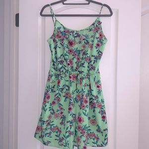 Decree Green Ruffle Floral Spaghetti Strap Summer Dress